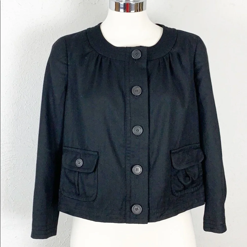 J. Crew Cropped Round Neck Black Wool Blazer 6